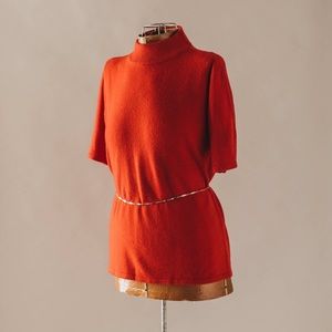 Vintage 90s Cherry Red Mock Neck Short Sleeve Sweater Top